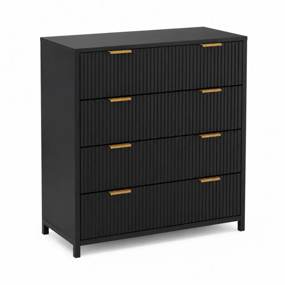 Cassettiera in Legno MDF Nero con Maniglie in Metallo