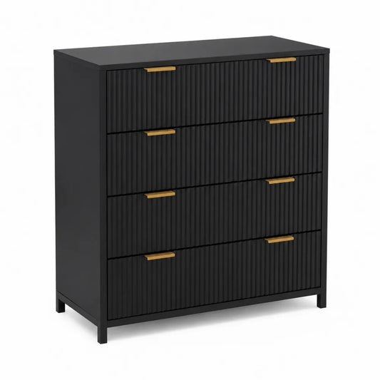Cassettiera in Legno MDF Nero con Maniglie in Metallo