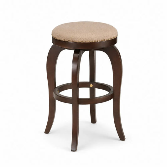 Sgabello da bar in legno con seduta in tessuto beige