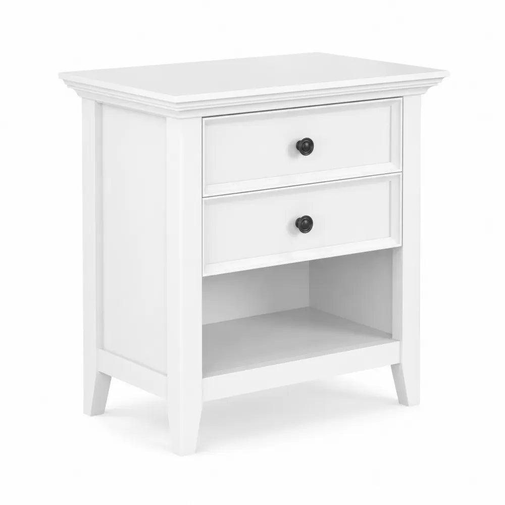 Comodino in legno con 2 cassetti bianco