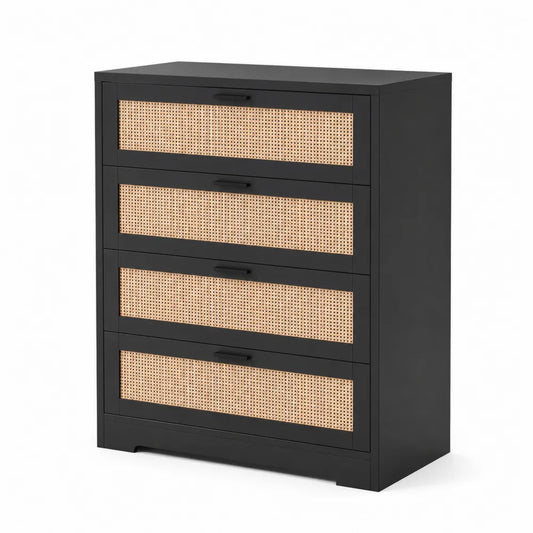 Cassettiera in legno e rattan 4 cassetti