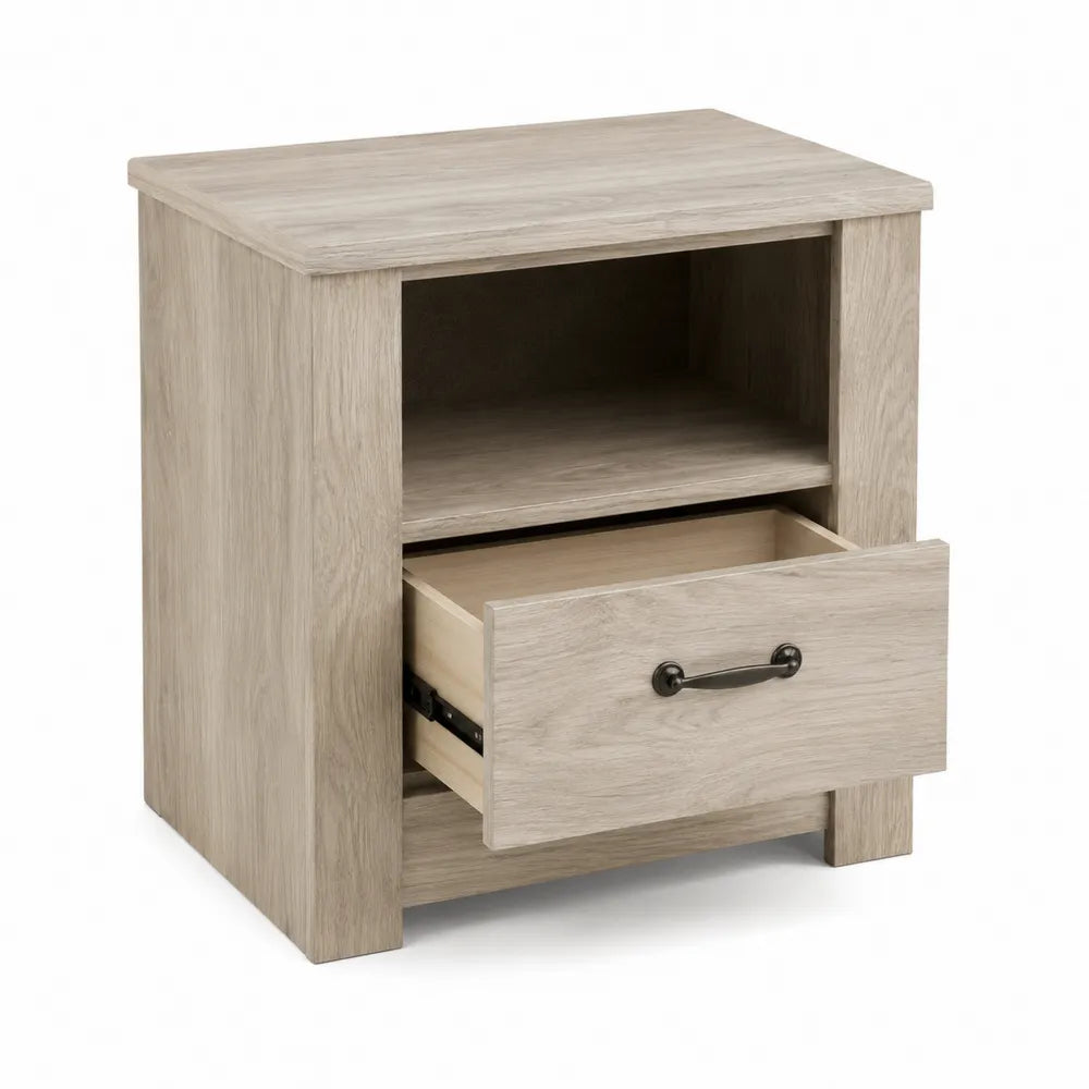 Comodino in legno composito con cassetto e ripiano