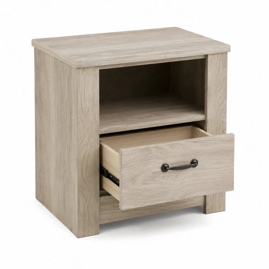 Comodino in legno composito con cassetto e ripiano