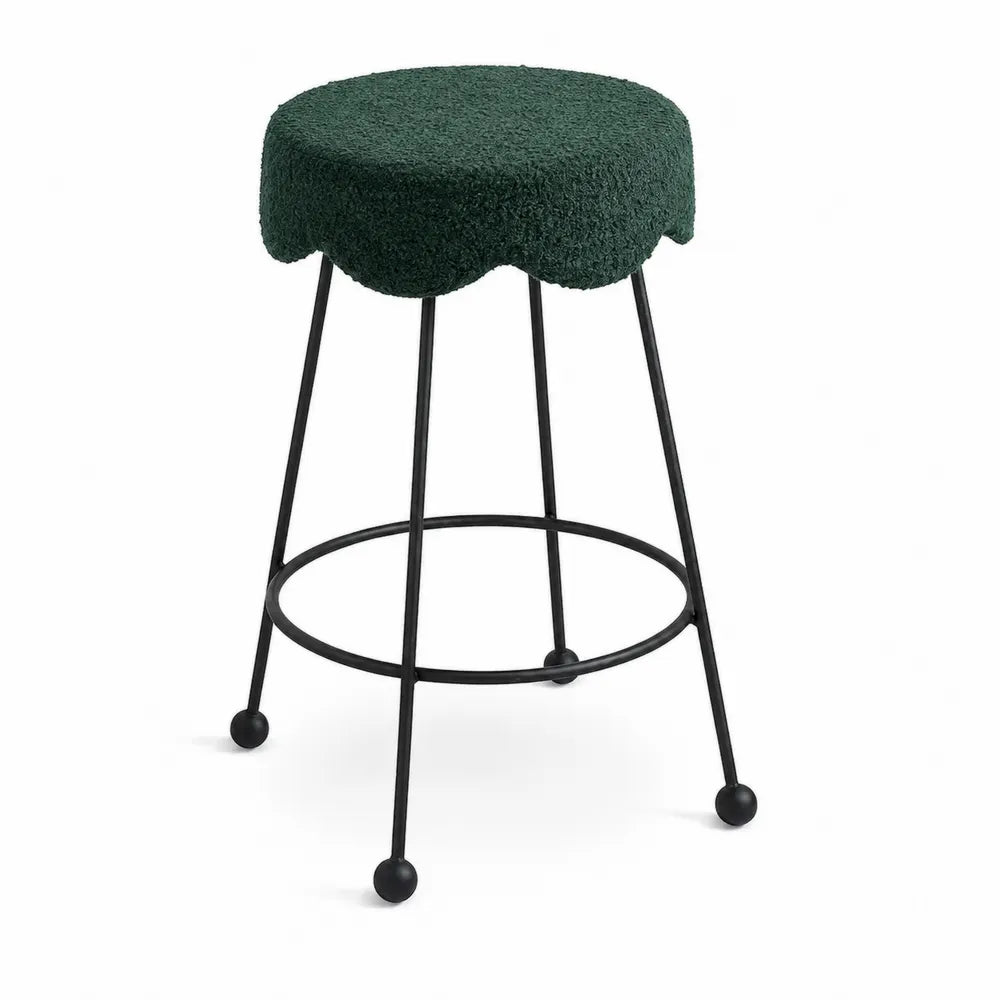 Sgabello in metallo e tessuto verde scuro